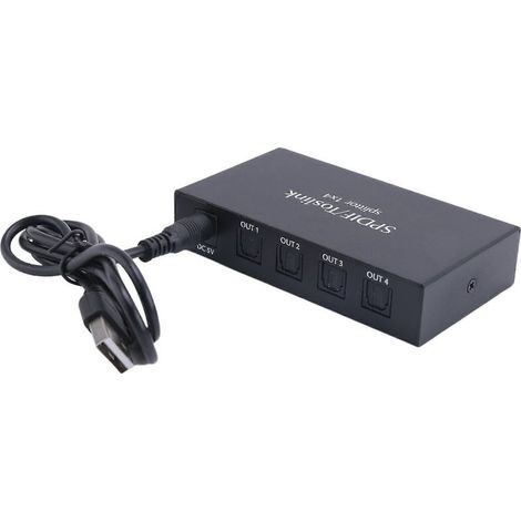 Répartiteur audio numérique à fibre optique 1x4, répartiteur audio numérique SPDIF à fibre optique, 1 entrée, 4 sorties, alliage d'aluminium (1/5)