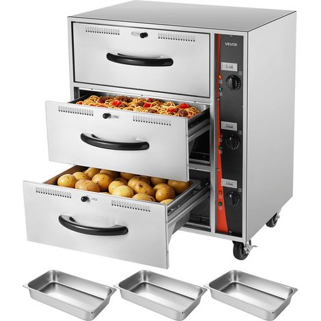Tiroir Chauffant Électrique, Chauffe-plats à Trois Tiroirs en Acier Inoxydable, Armoire Chauffante Standard Autonome, Plage de Température 30-85 °C, pour Restaurant, Hôtel, Buffet et Boulangerie (1/5)