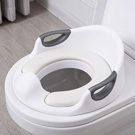 Réducteur Toilette Enfant, Siège de Toilette Bébé, Rehausseur WC Enfant, Réducteur de Toilette Antidérapants, Toilettes Ronds/Ovale avec Poignée/Coussin/Dossier, Facile d'entretien(blanc) (1/5)
