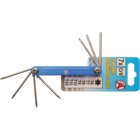 Jeu de Clés Repliables Profil en T Torx T6-T20 - 7 pcs - Compact et Pratique pour Mécanique, Acier - D-Work