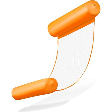 Hamac gonflable aquatique avec 2 chambres à air et filet en nylon pour piscine – Matelas flottant relaxant pour adultes et enfants – Accessoire de piscine d'été (Orange), 110×70cm (1/5)