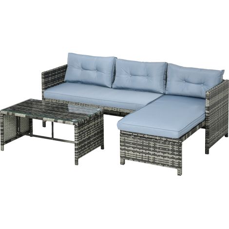 Outsunny Salotto da Giardino con Divanetto, Chaise Longue e Tavolino Rattan PE (1/5)