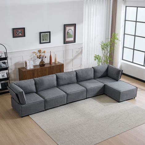 Canapé, en bois, lin et tissu, gris foncé, pour maison et usage quotidien, assise confortable, pour salon bureau appartement