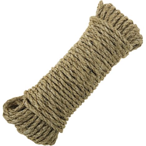 PrimeMatik - Corde torsadée en sisal 3 torons 10 m x 6 mm naturel