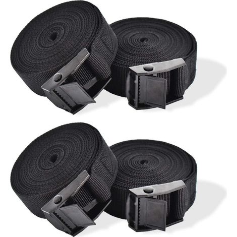 Sangles d'arrimage 1m avec verrou à came, sangle de 25mm, noir, courroie de vélo, sangle à cliquet, fixation pour remorque moto, lot de 4 (1/5)