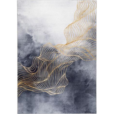Tapis salon et chambre 200x290 gris et crème rectangle tissé motif abstrait VIVACE 12