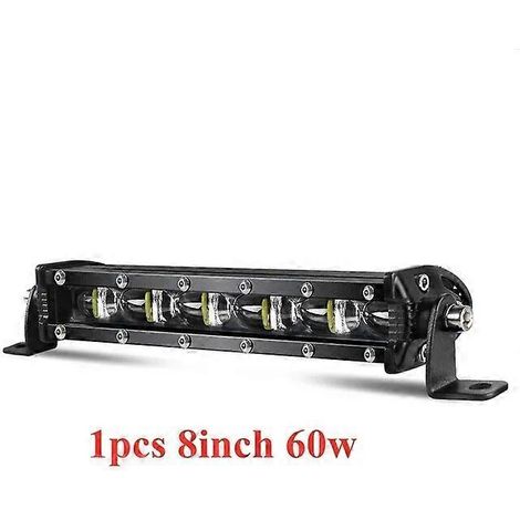 Barre lumineuse LED 8 pouces 60 W avec lentille 6D, projecteur de travail LED combiné pour camions tout-terrain 4x4, SUV, quads, 4WD, 12 V/24 V, feux de brouillard pour la conduite automobile (1 pièce (1/5)