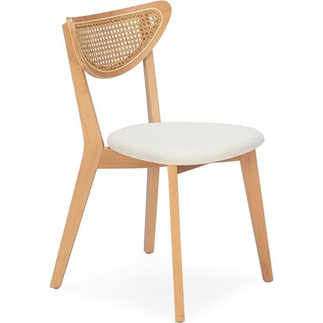 Chaise en bois, rotin et tissu blanc BOVIA – style naturel (1/3)