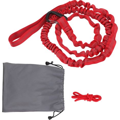 Corde de remorquage vélo 1,7m extensible nylon alliage portable traction VTT entraînement extérieur rouge (1/5)