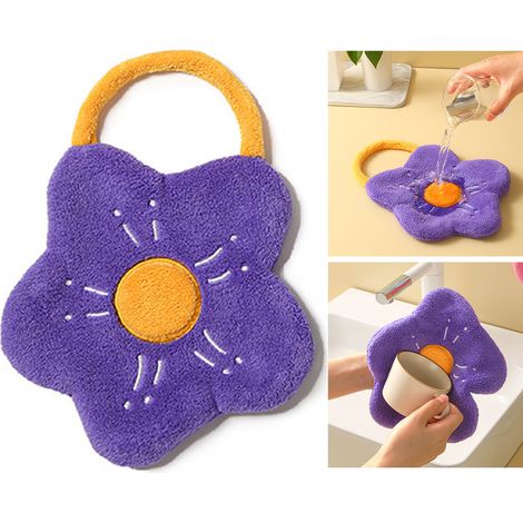 Handtuch aus Korallenvlies mit Blumenstickerei, saugfähiges Taschentuch, Küchentuch, lila (1/5)