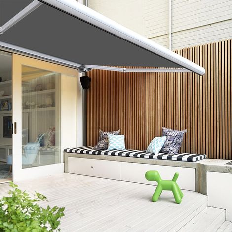 Sunny Inch – Store banne extérieur coffre intégral motorisé et manuel – 2.5m x 2m – Alimentation électrique avec télécommande – Protection UV et imperméable (1/5)