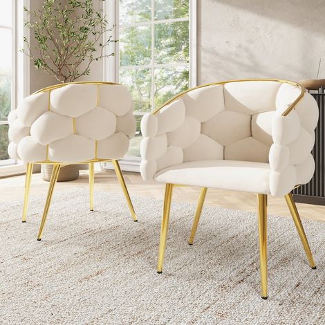Chaises velours-bulle ergonomiques-pieds dorés-modern salon/marquillage-beige-62x46x74(cm)-Paire (2) (1/5)
