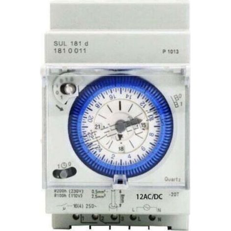 Minuterie analogique avec moteur synchrone et programme journalier, minuterie, 12 V c.a./c.c. MNS (1/4)