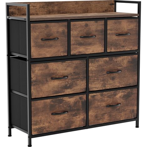 Chorley 7 Drawer Fabric Chest of Drawers Metal Frame Bedroom Living Room Storage, Rustic-Brown