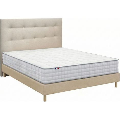 Ensemble matelas ressorts 7 zones H24 cm sommier et tete de lit capitonnee beige 160 x 200 cm (1/5)