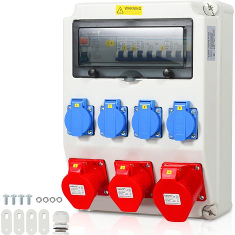 SWANEW Distributore di corrente a parete con interruttore automatico e FI quadro di distribuzione elettrica 1X32A 2X16A 4x230V MIT LS + FI (1/5)