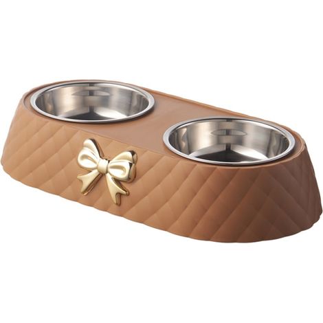 Ciotola per cani in acciaio inox di grande capacità, adatta per l'alimentazione e l'acqua degli animali domestici, lavabile (marrone). (1/4)