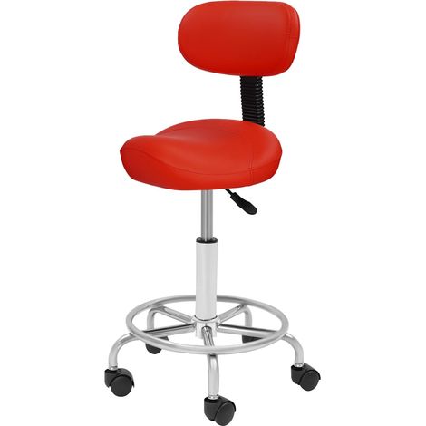 Sedia girevole a sella con schienale, sgabello da bar ergonomico, altezza e inclinazione regolabili, sgabello da lavoro girevole a 360°, per casa, ufficio e spa, carico massimo: 150 kg, rosso