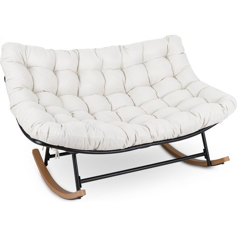 COSTWAY Poltrona Dondolo Sedia Dondolo Poltrona Da Esterno Patio Arredamento Lounge Divano Dondolo Oversize Papasan Doppia Comoda Ovale Veranda Lettura Cuscin (1/5)