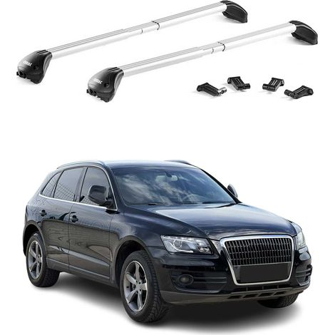 OMAC Barres de toit transversales certifiées TÜV pour Audi Q5 8R 2008-2017 – Verrouillables (4 antivols) – Charge max 100 kg – Fixation durable Argent (1/4)