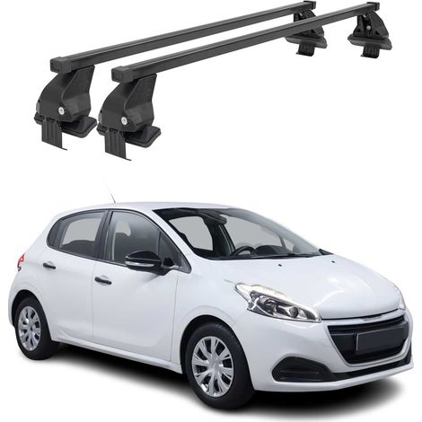 OMAC Dachträger Querträger Stahl für Peugeot 208 I 2012-2015 Pre-FL – Abschließbar – City-Crash-getestet – DIN 75302:2019 – ISO/PAS 11154:2006 – Max. 50 kg Schwarz (1/5)