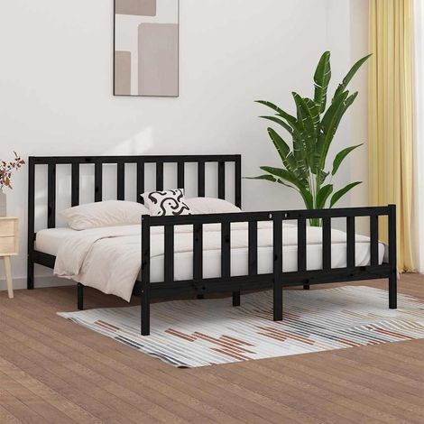 Estructura de cama de madera maciza negra 200x200 cm (1/5)