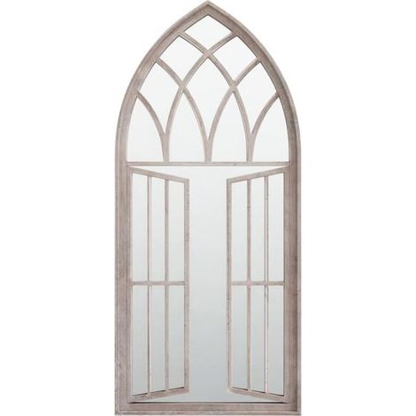 Miroir de jardin couleur sable, 100x45 cm, en fer, adapté à un usage extérieur. (1/5)