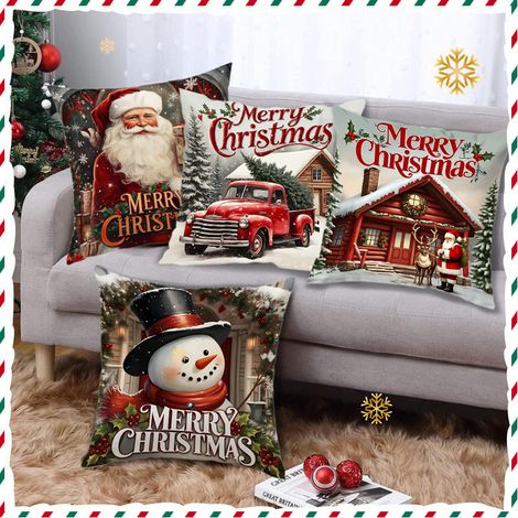 Set di 4 federe per cuscini 45x45 cm, federa per cuscino vintage di Babbo Natale, decorazione natalizia per letto, set di cuscini per camera da letto, divano, Natale (rosso) (1/5)