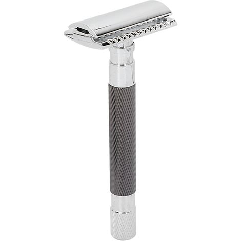 Rasoir manuel pour homme, style ancien, en alliage à double tranchant et texture diamantée, noir. (1/5)