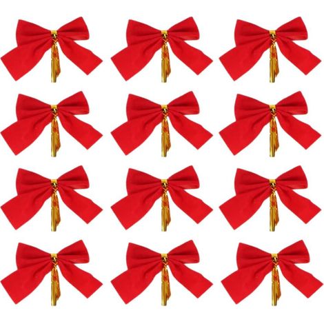Décorations de Noël - Décorations d'intérieur - Nœuds rouges de Noël - Deux lots, 24 pièces au total. Décoration pour sapin de Noël 4 x 5 cm (1/2)