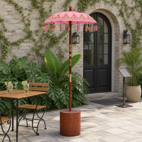 vidaXL Paraguas balinés con base 2 uds. Rosa Algodón (1/5)