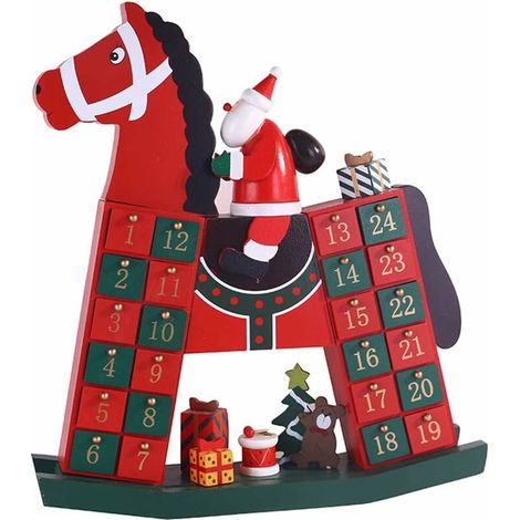 Ahlsen Adventskalender, Adventskalender aus Holz, Weihnachtsmann und Holzpferd, Dekoration, Weihnachts-Adventskalender, Weihnachtsdekoration (1/5)