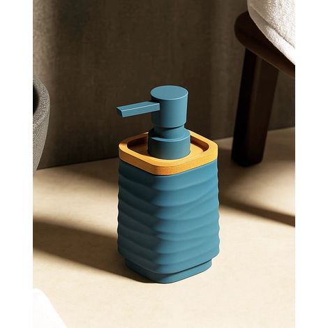 Dispenser sapone in plastica ABS e bamboo blu pastello Alabama (1/2)