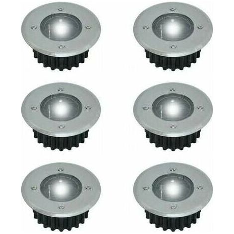 Lot de 6 spots LED solaires encastrables au sol - Ronds - Diamètre : 85 mm - Extérieur résistant au piétement - Façade en acier inoxydable - 6 lampes solaires (1/5)
