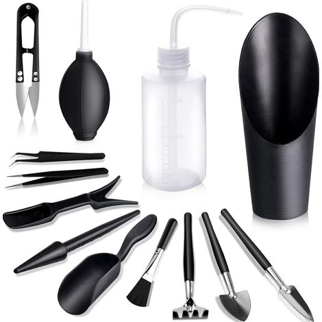 Ensemble d'outils pour plantes succulentes, kit de 13 mini-outils de jardinage, ensemble d'outils de rempotage et d'entretien pour plantes succulentes et mini-jardins, noir. (1/5)