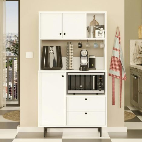 Buffet cuisine blanc niches micro-ondes et cafetière JENA