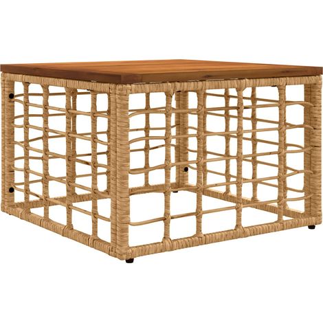 vidaXL Garden Table Natural 55 x 55 x 37 cm PE Rattan and Glass