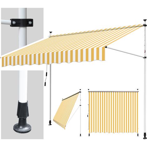 SWANEW Tende da tenda da sole Balcone che serra la protezione solare del braccio da sole da tenda da tenda da sole senza perforazione e giallo bianco 2.5 m (1/5)