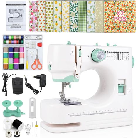 Machine à Coudre Électrique Portable avec Pied à Double Aiguille Amovible 12 Points Réglables, Kit Complet 20 Tissus Fleuris Pédale 60+ Accessoires DIY (1/5)