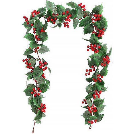 Künstliche Weihnachtsgirlande (175 cm) mit grünen Blättern, ideal für Treppengeländer, Kamin oder Haustür. (1/2)