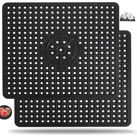 2 Pièces Tapis D'évier- Protection Anti-Éclaboussures Tapis Fond D'évier, Pliable, RéUtilisable, Idéal pour Vaisselle, pour Protéger L'évier des Egratignures, Noir Rectangulaire (1/5)