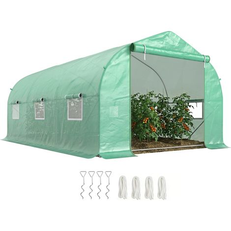 Serra tunnel 4,5x3x2 m, 6 finestre, porta a rotolo, PE e tubi acciaio, verde scuro