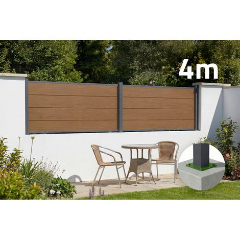 Clôture bois composite 4m STOCKHORN H.90cm sur platine teck