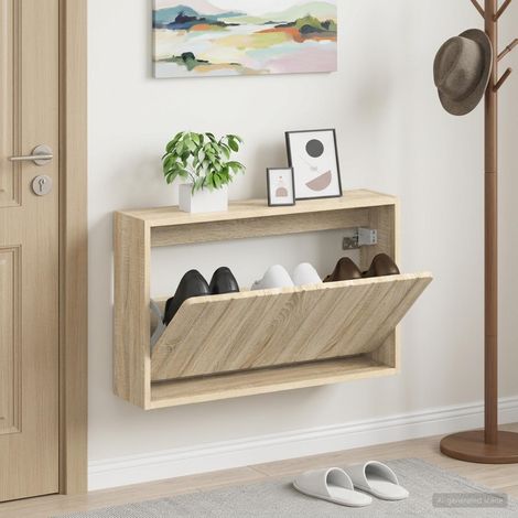 vidaXL Wall-Mounted Shoe Cabinet ZWOLLE 71 x 17 x 43 cm Sonoma Oak (1/5)