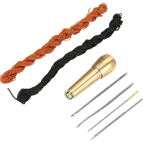 Kit de Réparation Chaussures en Cuir - Alêne, Aiguilles, Fils Noirs et Marron (18m) (1/5)
