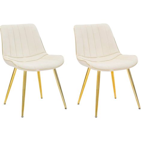 Lot de 2 Chaises en Tissu "Paris" 79cm Crème & Or