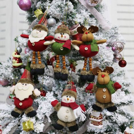 BUNTHAUS Décorations de Noël en peluche, lot de 6 décorations de Noël à suspendre, pendentif de saison festive - Ornements de père Noël / bonhomme de neige / renne en peluche pour arbre de Noël (1/5)