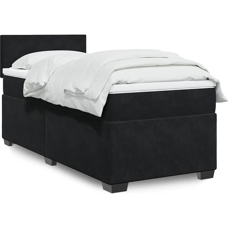 vidaXL Sommier à lattes de lit et matelas Noir 80x200 cm Velours (1/5)