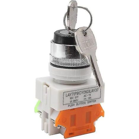 Interrupteur à clé à 2 positions avec verrouillage de sécurité Lay37-11y/21, sélecteur rotatif 220 V 5 A, livré avec 2 clés (1 unité). (1/4)
