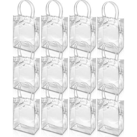 Sac de transport - 12 pièces - Petits sacs cadeaux - PVC - Avec poignées - Réutilisable - Sacs cadeaux en plastique transparent - Convient pour les fêtes, les mariages et toutes sortes de vacances - 1 (1/5)